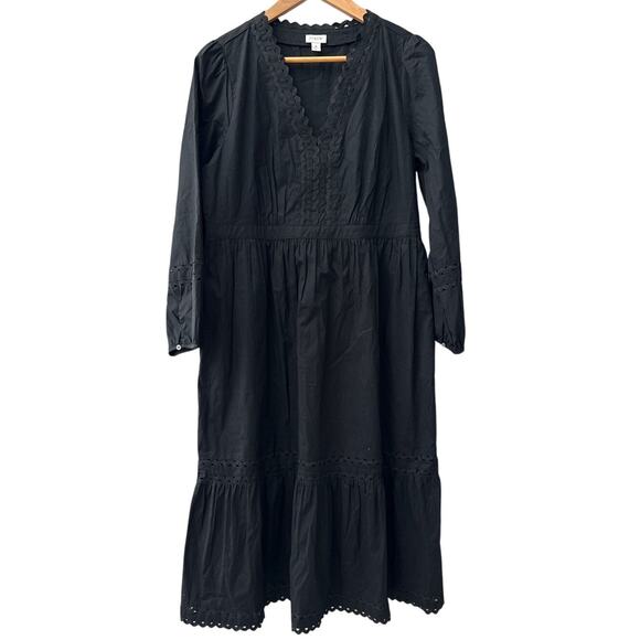J. Crew Eyelet-Trim Black Midi Dress Cotton Poplin Size Medium - Picture 3 of 10
